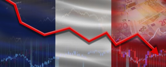 France financial crisis on economic graph. Financial fall of France on economy market