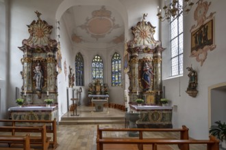 Side altars and chancel of the parish church of St Martin, Sipplingen, Baden-Württemberg, Germany