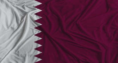 Qatari flag with fabric texture background. National flag of Qatar with cloth texture