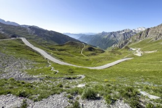 View of southern ramp southern ascent mountain road Alpine road to pass in Alps High Alps Alpine