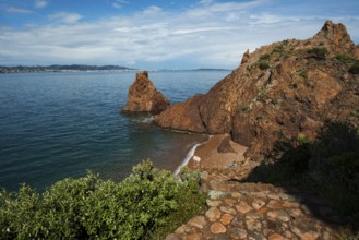 Picturesque coast and red rocks, Pointe de l'Aiguille, Théoule-sur-Mer, Massif de l'Esterel,