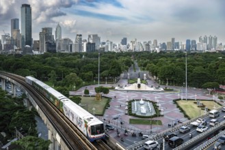 Skyline Lumpini Park and BTS Skytrain, Bangkok, Thailand