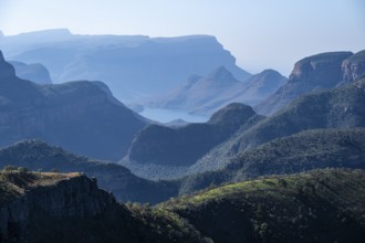 Panorama, Blyde River Canyon with Three Rondawels peak, view of canyon with Blyde River and Table