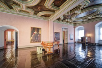 Panelled chamber with valuable historical coffered ceiling, Museum Zeitzer Schloss Moritzburg,