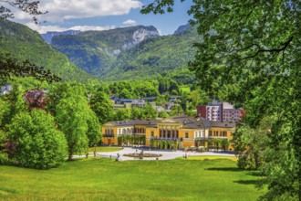 Imperial park with imperial villa in spring, Bad Ischl, Trauntal, Salzkammergut, Upper Austria,
