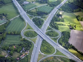Aerial view, motorway junction Bielefeld, Germany, motorway, traffic, bab, exit, entrance, aerial