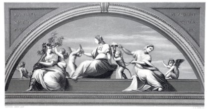 The Cardinal Virtues, Fortitude, Prudence and Temperance, after a painting by Raphael, illustration