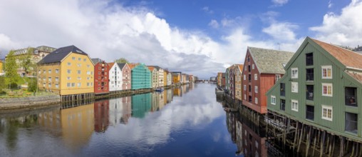 Norway, scenic Trondheim town. Bakklandet, a famous tourist travel destination with colorful houses