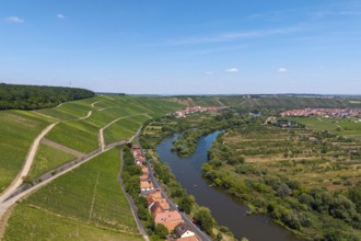 Mainschleife in summer, charburner near Volkach, behind Escherndorf, Nordheim and Vogelsburg,