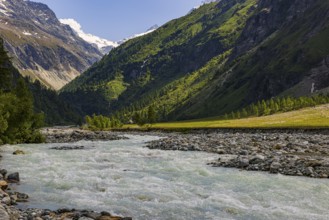 Torrential mountain stream La Navisence in the Zinal valley, Val d'Anniviers, Valais Alps, Canton