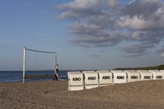 Kühlungsborn beach cinema, lined up beach chairs for cinema-goers, Baltic Sea, Mecklenburg-Western