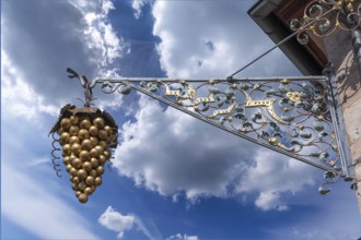 Nose sign with bunch of grapes at a wine bar, Kirchenstraße 2, Erlangen, Middle Franconia, Bavaria,