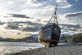 Corpach Wreck or Old Boat of Caol and Nevis Range Mountains, Caol Beach, Corpach, Fort William,