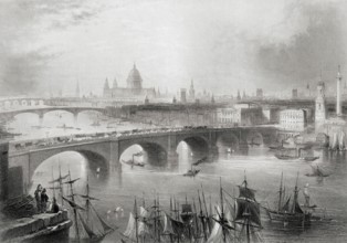 London, Southwark and Blackfriars bridges over the Thames, England in the 19th century. After a