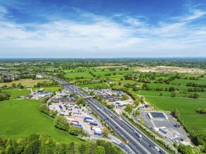 M6 Motorway from a drone, Sandbach, Cheshire, England, United Kingdom