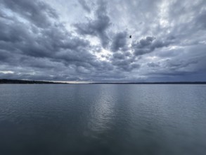 Dark clouds, thunderstorm atmosphere, Lake Starnberg, Bavaria, Germany
