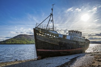 Corpach Wreck or Old Boat of Caol and Nevis Range Mountains, Caol Beach, Corpach, Fort William,