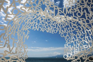 Sculpture made of letters, Le Nomade, artist Jaume Plensa, Antibes, Provence Alpes Côte d'Azur,
