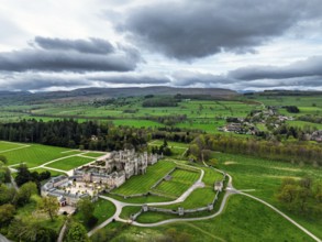 Lowther Castle and Gardens from a drone, Lowther, Cumbria, England, United Kingdom