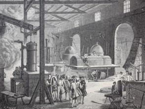 Machine shop in a factory in Soho, London, 18th century, digitally enhanced reproduction of a 19th