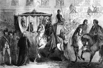 On the way to a Thanksgiving service in St Paul's Cathedral in 1789, King George III receives the