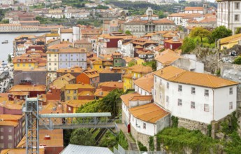 Rooftops of historic buildings in Ribeira area, city of Porto, Portugal