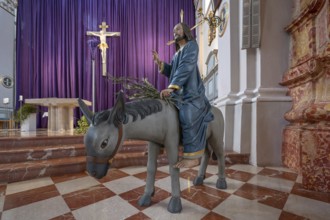 New copy of the Palmesel, formerly 16th century, in St Nicholas Church, Tannheim, district of