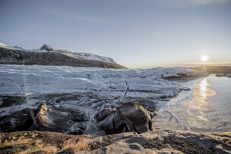 Glacier Vatnajökull, Ice, Rocks, Lake, Sunset, Winter, Cold, Iceland* Vatnajokul, Ice, Rocks, Lake,
