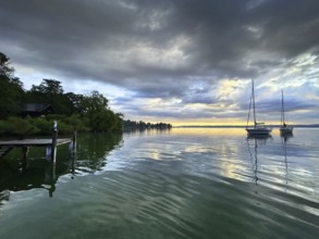 Evening atmosphere, sailing boats on Lake Starnberg, Bavaria, Germany