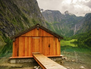 Boathouse at the Obersee near Königssee in the Berchtesgaden National Park, Schönau am Königssee,