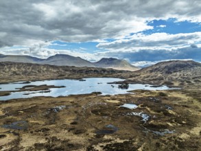 Rannoch Moor from a drone over Loch Ba and Loch of the Armpit, A82 Highland Way, Argyll and Bute,
