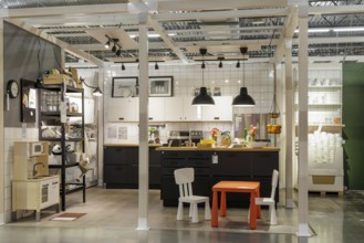 Full kitchen display in the showroom section of IKEA home store