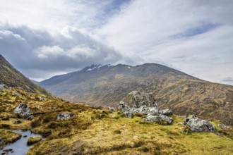 View from Nevis Range Mountains, Grampian Mountains, Fort William, Highland, Lochaber, Scotland, UK