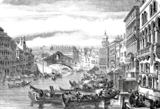 Canale grande with the Rialto Bridge, c. 1880, Venice, Italy, digitally enhanced reproduction from
