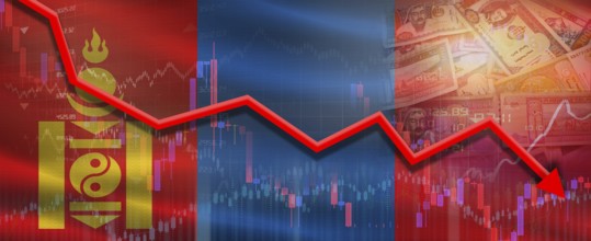 Mongolia financial crisis on economic graph. Financial fall of Mongolia on economy market