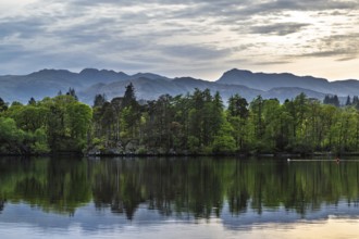 Sunset over Windermere Lake, Ambleside, Lake District, Cumbria, England, United Kingdom