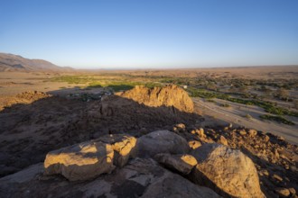 Desert landscape at the Ugab River at sunrise, Brandberg White Lady Lodge, Erongo, Damaraland,