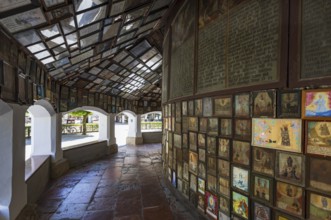 Votive plaques in the walkway around the Chapel of Grace, Kapellplatz, place of pilgrimage,