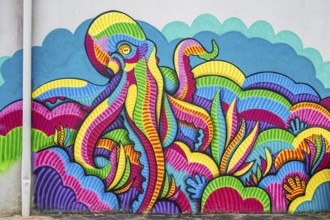Octopus graffiti in Le Verdon-sur-Mer, Nouvelle-Aquitaine, Gironde, France