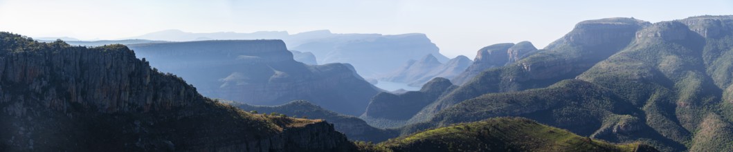 View of the Blyde River gorge, Lowveld Viewpoint, in the evening light, canyon landscape, Blyde
