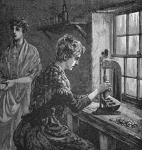 A button maker, craft, Birmingham, around 1870, England, digital reproduction of a historical model