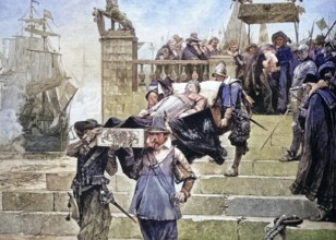 The embarkation of Gustav Adolf's body in the harbour of Wolgast on 15.7.1633, coloured wood