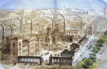 Borsig's Eisengiesserei und Lokomotivenbauanstalt am Oranienburger Tor in Berlin, Germany, coloured