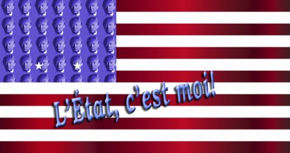 Symbolic image, Trump as owner of the USA, no more United States, democracy versus autocracy,