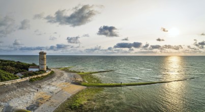 Panorama of WHALE LIGHTHOUSE from a drone, Saint-Clement-des-Baleines, Atlantic, France