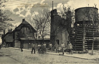 Historical postcard, picture postcard, Willenberg during the war, railway station with destroyed