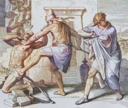Biblical story, Moses avenging his compatriot, digitally enhanced reproduction of a wood engraving
