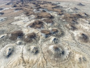 Conical rocks, so-called Prince Albert formations. Aerial view. Drone shot. Southern Namibia