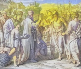 Biblical story, Melchisedek, a priest-king of Salem, blesses Abraham, digitally enhanced