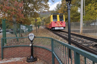 2020 model railcar of the Lookout Mountain Incline Railway near the lower station in Chattanooga,